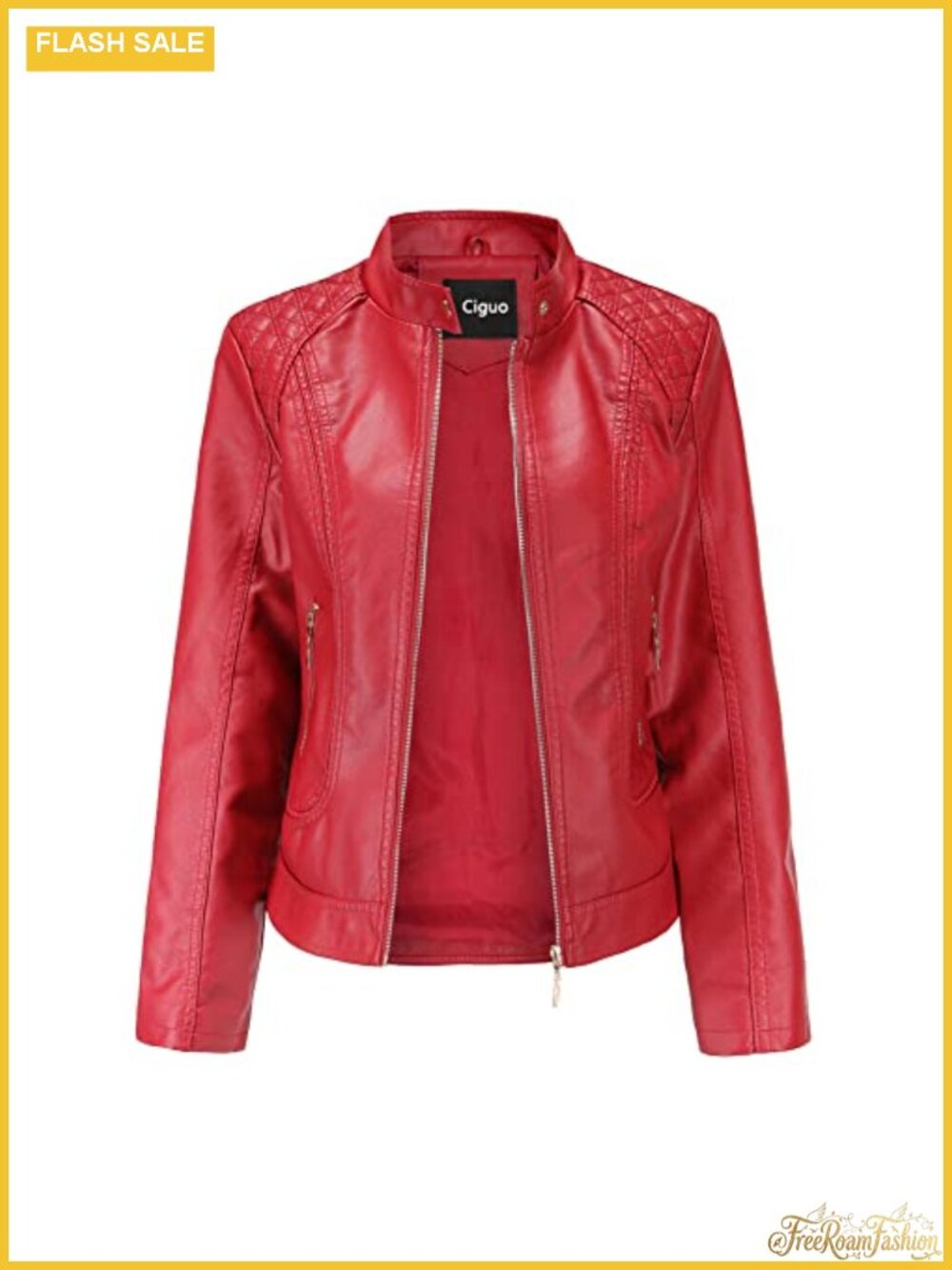 Faux Leather Moto Jacket Aviator Short Coat Zip Button Women